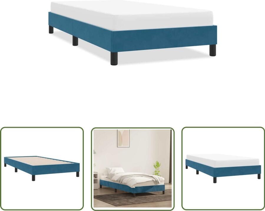 VidaXL Bedframe zonder matras 90x220 cm fluweel donkerblauw Bedframe Donkere Kleuren Fluweel Tweepersoonsbed Boxspring