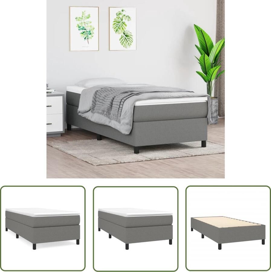 The Living Store Boxspringframe stof donkergrijs 80x200 cm Boxspringframe Boxspringframes Bed Ledikant Slaapmeubel Bedframe Bedbodem Eenpersoonsbed Boxspring Bedden Ledikanten