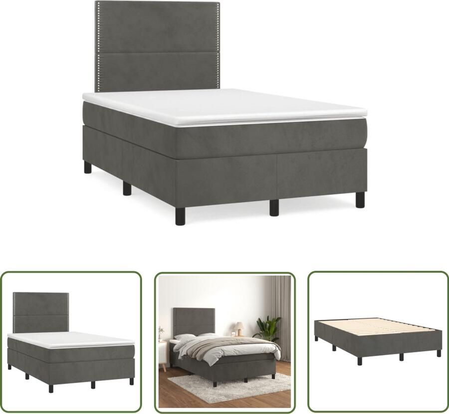 VidaXL Boxspring met matras fluweel donkergrijs 120x190 cm Boxspring Donkere Kleuren Fluweel Tweepersoonsbed Boxspring Bed