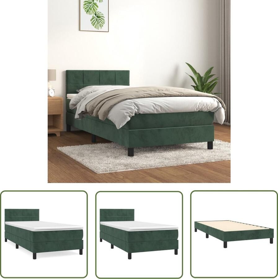 The Living Store Boxspringbed Donkergroen Fluweel 203x80x78 88 cm Pocketvering Boxspring Donkere Kleuren Velvet Bed Tweepersoonsbed Pocketed Spring Mattress