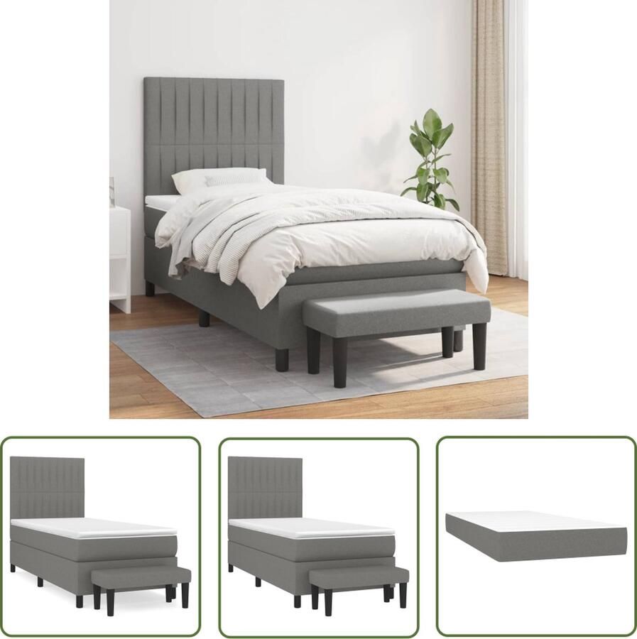 The Living Store Boxspringbed Donkergrijs 203x83x118 128 cm Pocketvering matras Middelharde ondersteuning Huidvriendelijk topmatras Multifunctioneel bankje Boxspring Donkere Kleuren Tweepersoonsbed Pocketveermatras Middenhard