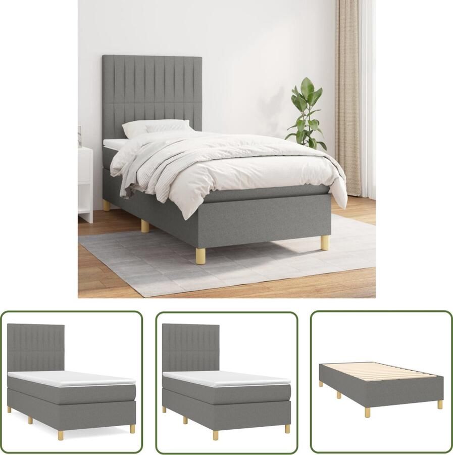 The Living Store Bedframe Donkergrijs 203x83x118 128 cm Pocketvering Matras 80x200x20 cm Topmatras 80x200x5 cm Boxspring Donkere Kleuren Tweepersoonsbed Slaapcomfort Pocketed Spring Mattress