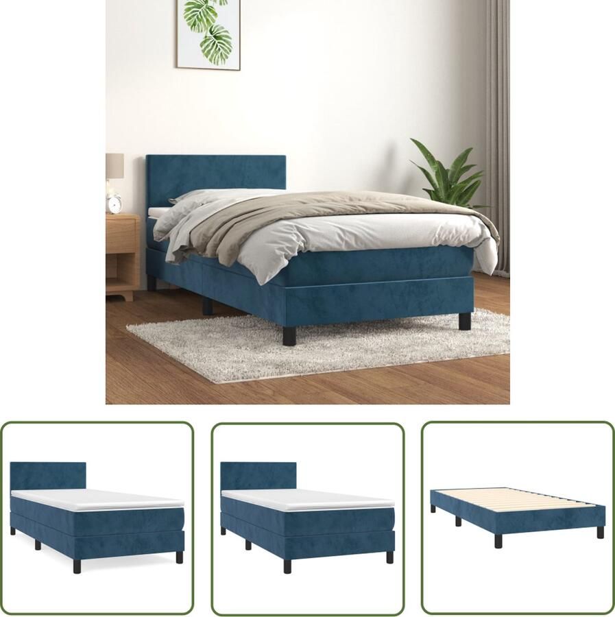 The Living Store Boxspringbed Bed 203x100x78 88 cm Donkerblauw Fluweel Hoofdbord Pocketvering matras Middelharde ondersteuning Huidvriendelijk topmatras - Foto 2