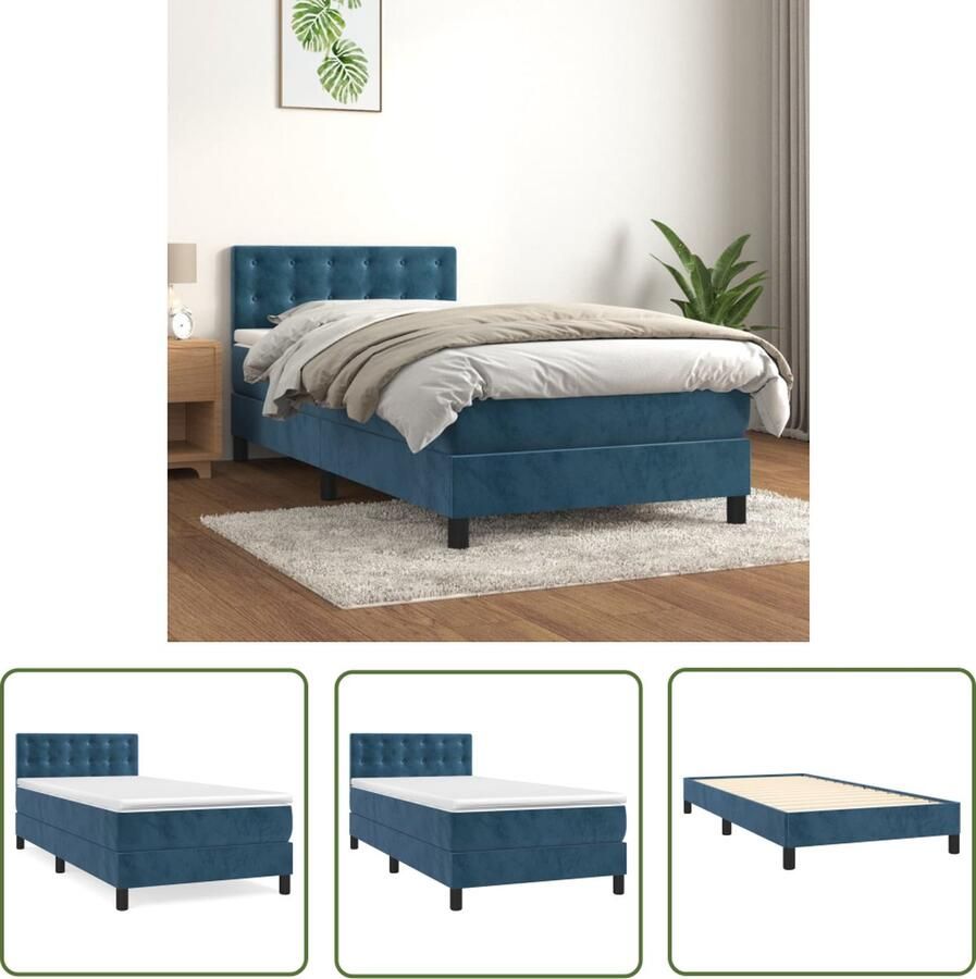 The Living Store Boxspringbed Donkerblauw 203 x 90 x 78 88 cm Fluwelen stof Verstelbaar hoofdbord Pocketvering matras Middelharde ondersteuning Huidvriendelijk topmatras Inclusief montagehandleiding