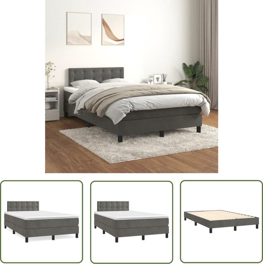 The Living Store Boxspringbed Donkergrijs 203x120x78 88 cm Fluwelen stof Verstelbaar hoofdbord Pocketvering matras Middelharde ondersteuning Huidvriendelijk topmatras