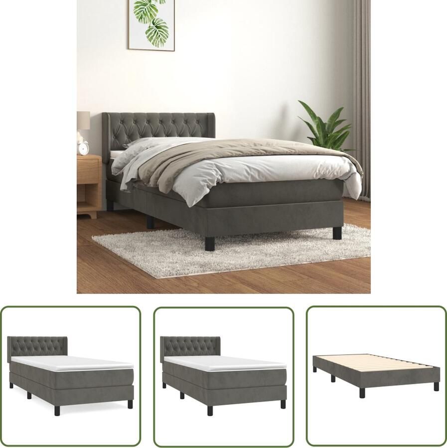 The Living Store Boxspringbed Donkergrijs Fluweel 203x93x78 88 cm Pocketvering Matras Middelharde Ondersteuning Huidvriendelijk Topmatras Boxspringbed Donkere Kleuren Velvet Meubilair Tweepersoonsbed Pocketed Spring Mattress