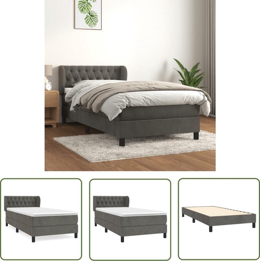 The Living Store Boxspringbed Donkergrijs fluweel 203 x 93 x 78 88 cm Pocketvering matras Middelharde ondersteuning Huidvriendelijk topmatras Boxspringbed Donkere Kleuren Velvet Meubilair Slaapcomfort Pocketed Spring Mattress