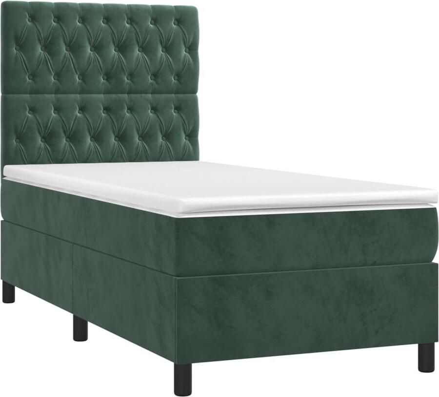 The Living Store Boxspringbed Donkergroen 203 x 100 x 118 128 cm Fluweel Hoofdbord Pocketvering matras Middelharde ondersteuning Huidvriendelijk topmatras