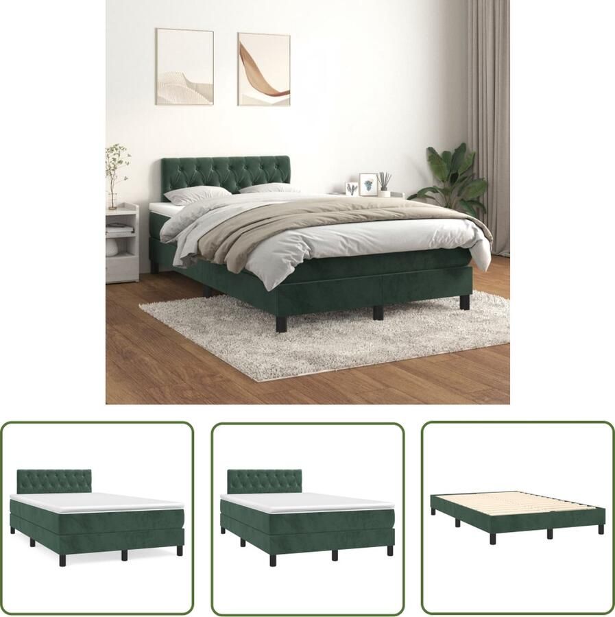 The Living Store Boxspringbed Donkergroen 203x120x78 88 cm Zacht Fluweel Praktisch hoofdbord Pocketvering matras Middelharde ondersteuning Huidvriendelijk topmatras