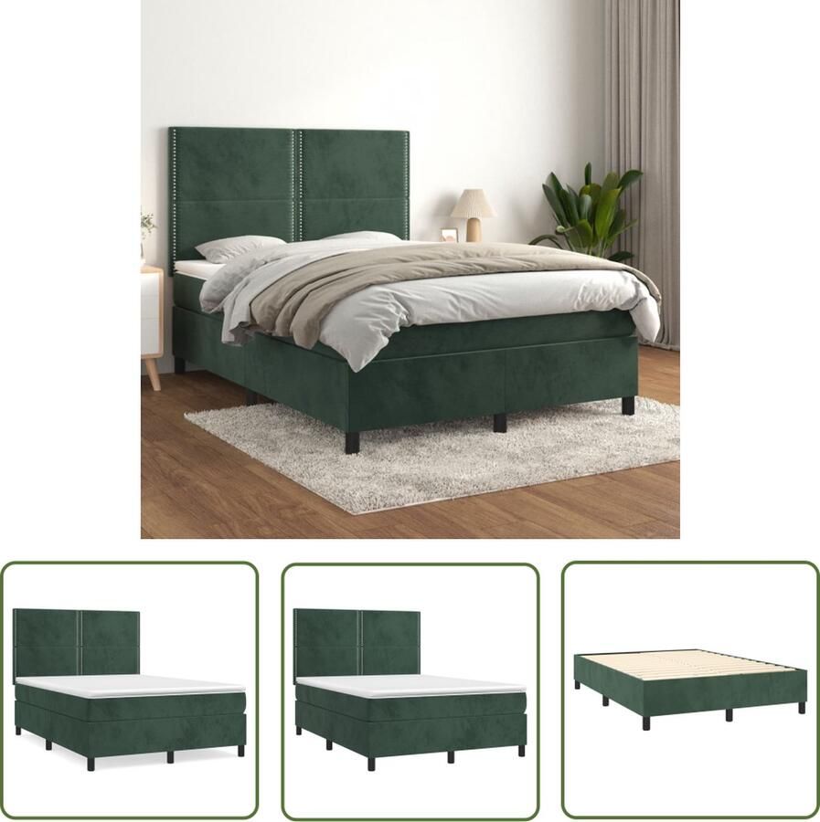 The Living Store Boxspringbed Donkergroen Fluweel 140x190 Verstelbaar Hoofdbord Pocketvering Matras Middelharde Ondersteuning Huidvriendelijk Topmatras Boxspringbed Donkere Kleuren Fluweel Verstelbare Hoofdbord Pocketveer Matras