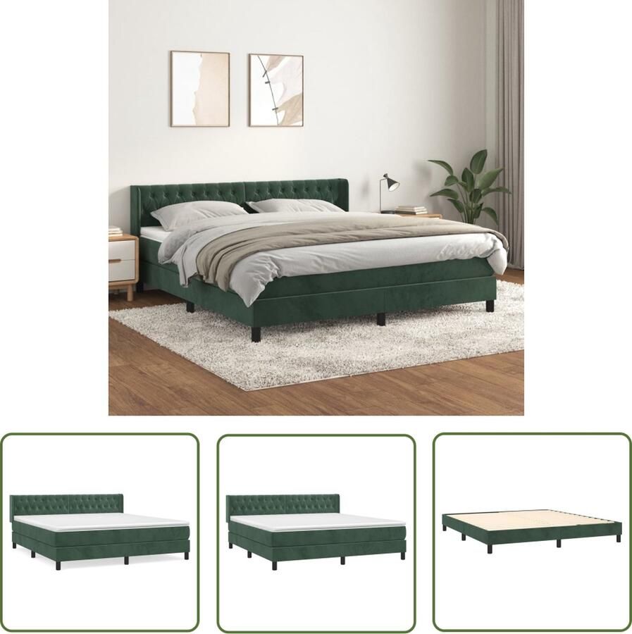 The Living Store Boxspringbed Fluweel Pocketvering Middelhard 203x183x78 88 Donkergroen Boxspringbed Fluweel Bed Donkere Kleuren Bed Tweepersoons Bed King Size Bed