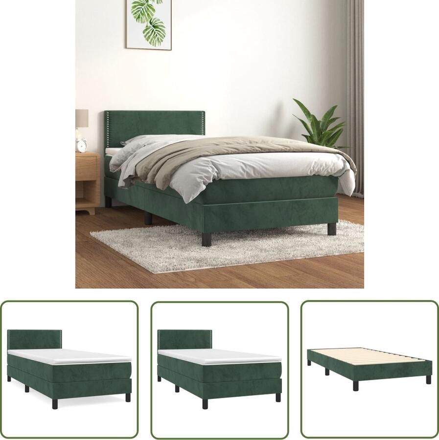 The Living Store Boxspringbed Donkergroen Fluweel 203x80x78 88 cm Pocketvering matras Middelharde ondersteuning Huidvriendelijk topmatras 1x bedframe 1x hoofdeind 1x matras 1x topmatras
