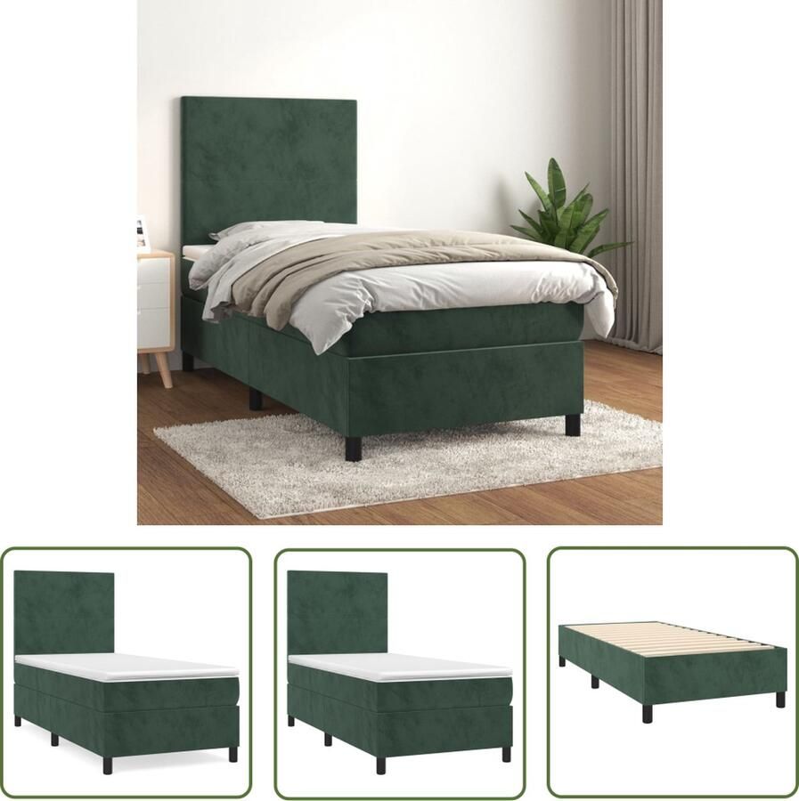 The Living Store Boxspringbed Donkergroen 203 x 90 x 118 128 cm Fluweel Verstelbaar hoofdbord Pocketvering matras Middelharde ondersteuning Huidvriendelijk topmatras