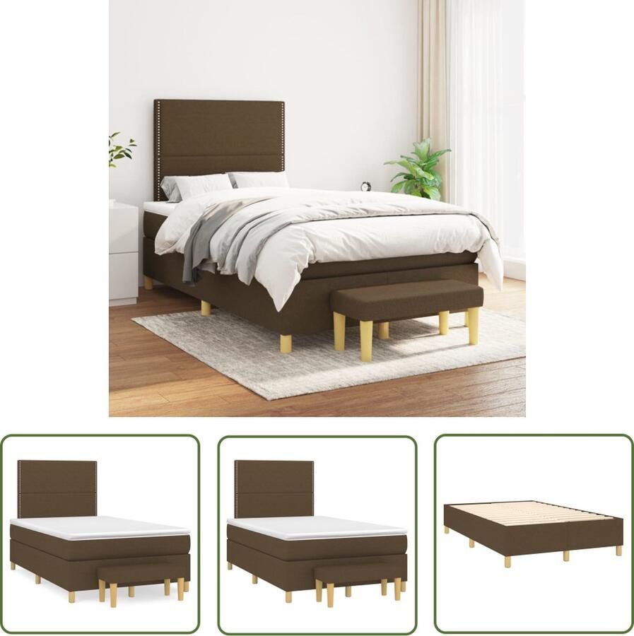 The Living Store Boxspringbed Donkerbruin 203x120x118 128 cm Pocketvering matras Middelharde ondersteuning Huidvriendelijk topmatras Multifunctioneel bankje Boxspringbed Donkere Kleuren Tweepersoonsbed Pocketveermatras Middenhard