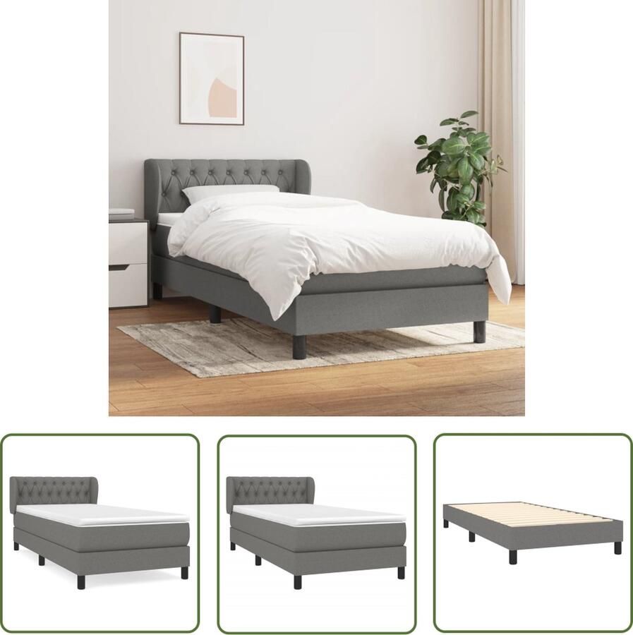 The Living Store Boxspring met matras stof donkergrijs 100x200 cm Boxspringbed Donkere Kleuren Slaapcomfort Pocketveer Matras Middenhard
