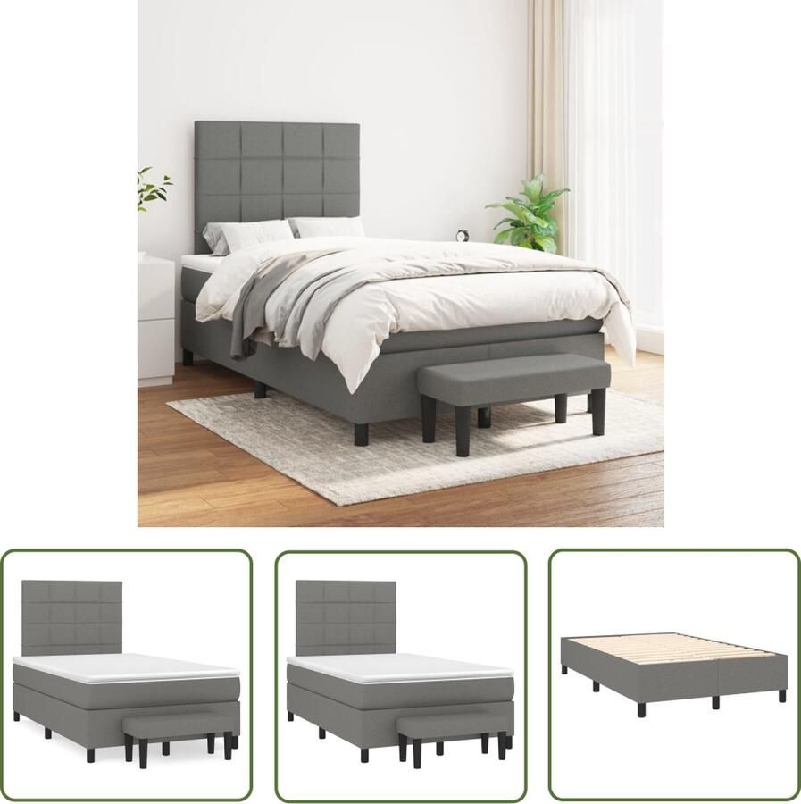 Vida XL Boxspring met matras stof donkergrijs 120x200 cm SKU: V3136822 - Foto 3