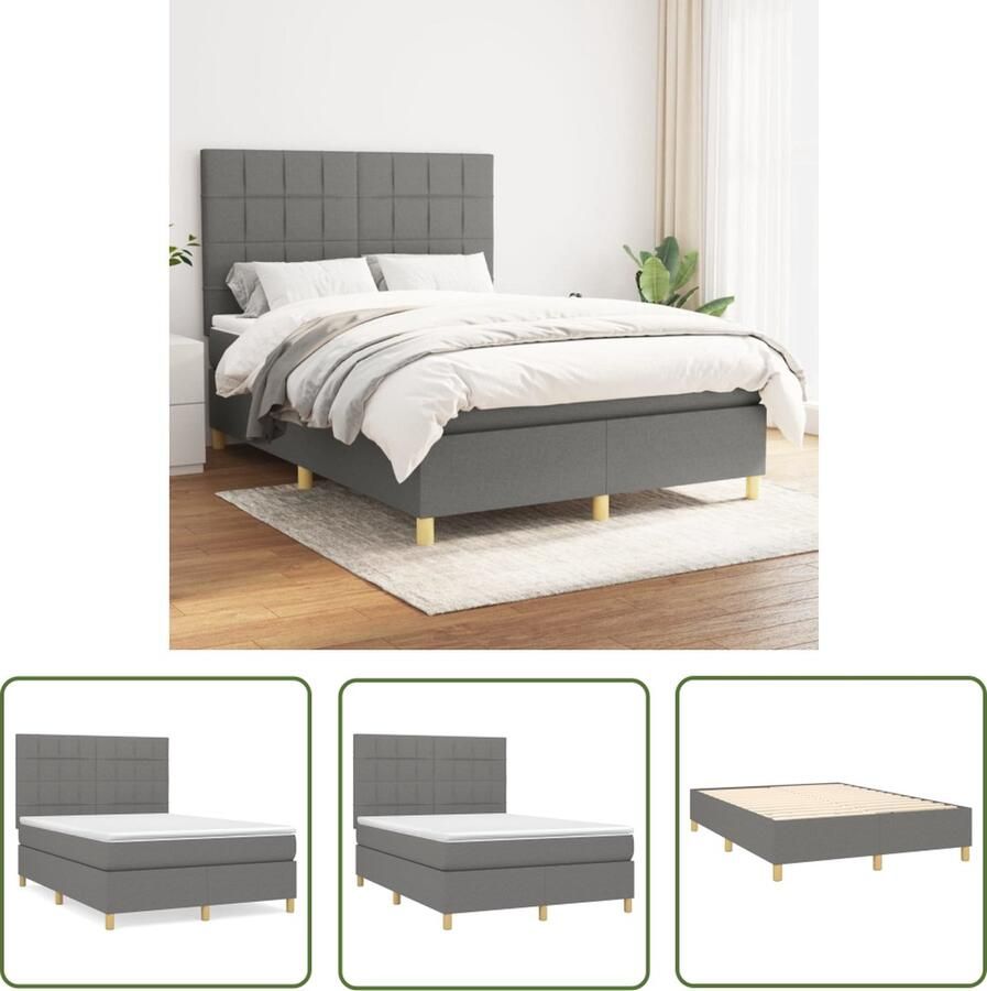 The Living Store Boxspringbed Donkergrijs 193x144x118 128 cm Pocketvering Middelharde ondersteuning Boxspringbed Donkere Kleuren Tweepersoonsbed Pocketveermatras Middelhard Matras