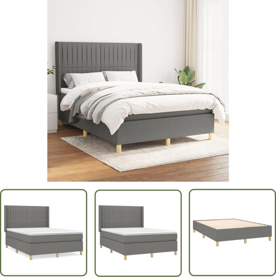 The Living Store Boxspringbed Donkergrijs 193x147x118 128 cm Pocketvering Boxspringbed Donkere Kleuren Tweepersoonsbed Pocketed Veren Matras Hoofdbord