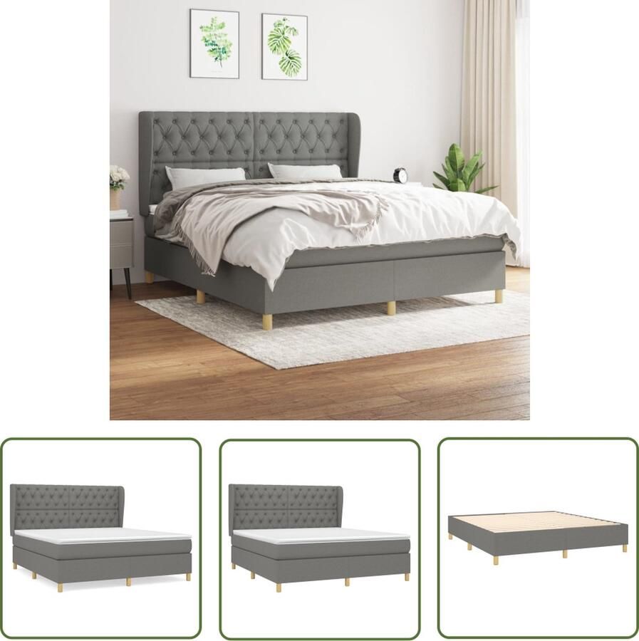 The Living Store Boxspringbed donkergrijs 203 x 163 x 118 128 cm duurzaam comfortabel en huidvriendelijk pocketvering matras middelharde ondersteuning Boxspringbed Boxsprings Slaapkamerinrichting Tweepersoonsbed Donkere Kleuren - Foto 3