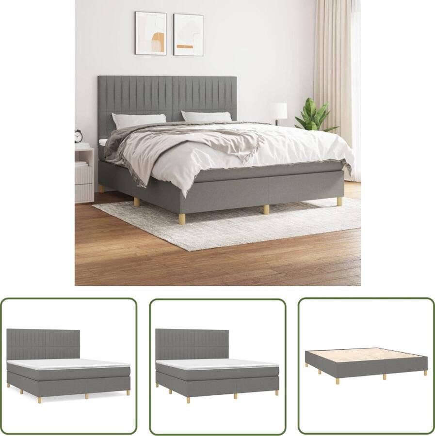 The Living Store Boxspringbed Donkergrijs 203 x 160 x 118 128 cm Pocketvering Matras Middelharde ondersteuning Huidvriendelijk Topmatras Boxspringbed Donkere Kleuren Tweepersoonsbed Pocketveer Matras Middenhard