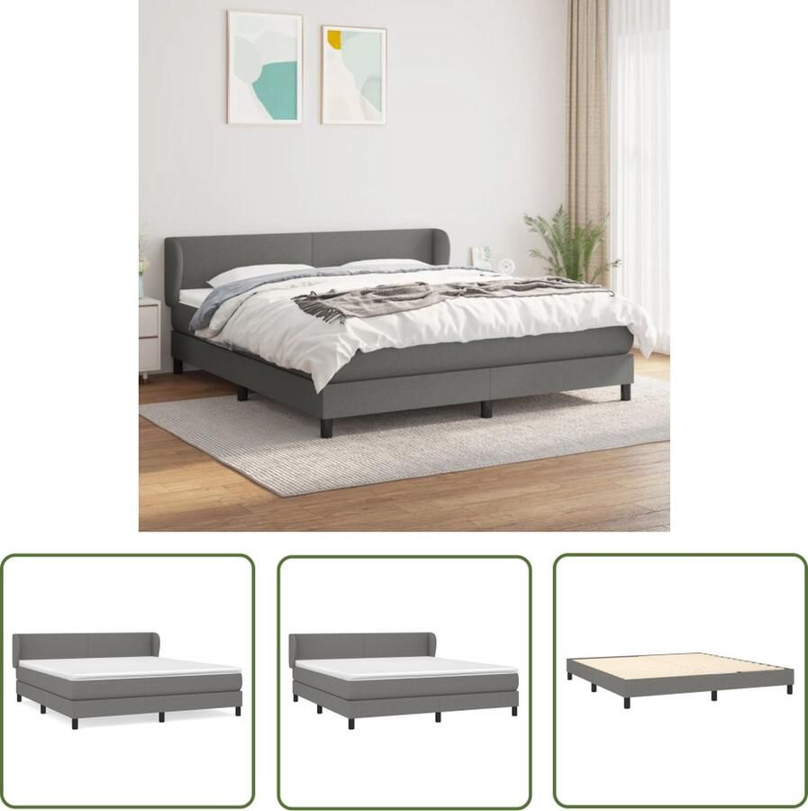 The Living Store Boxspring met matras stof donkergrijs 180x200 cm Boxspringbed Donkere Kleuren Tweepersoonsbed Pocketed Veren Matras Middenhard Matras