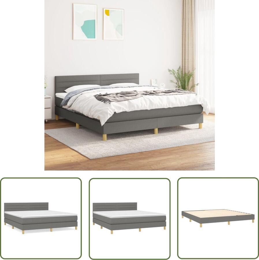 The Living Store Boxspringbed Middelharde ondersteuning Donkergrijs 203 x 180 x 78 88 cm (L x B x H) Met verstelbaar hoofdbord Pocketvering matras Inclusief topmatras Huidvriendelijke stoffen hoes Montagehandleiding inbegrepen