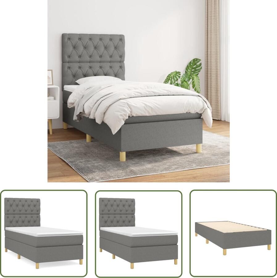 The Living Store Boxspringbed Donkergrijs 203 x 83 x 118 128 cm Pocketvering Middelharde ondersteuning Huidvriendelijke topmatras Boxspringbed Donkere Kleuren Pocketveer Matras Middenhard Hoofdbord