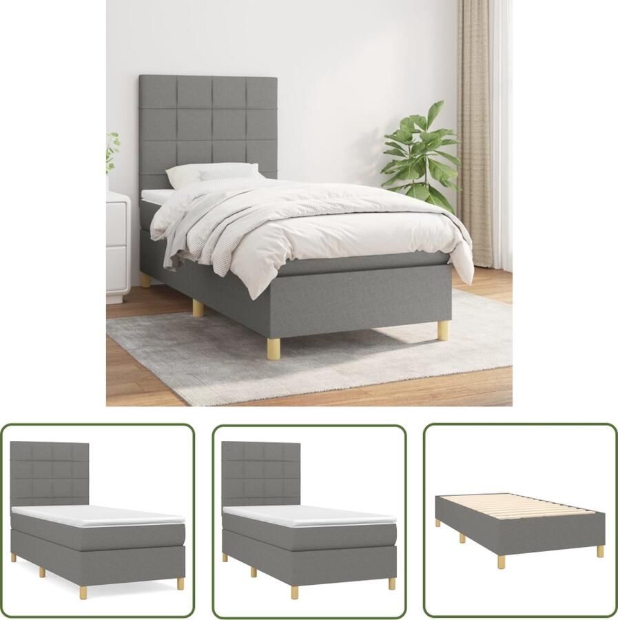 The Living Store Boxspringbed Donkergrijs 203x83x118 128 cm Pocketvering Middelhard Huidvriendelijk Boxspringbed Donkere Kleuren Pocketveer Matras Midden Hard Boxspring Frame