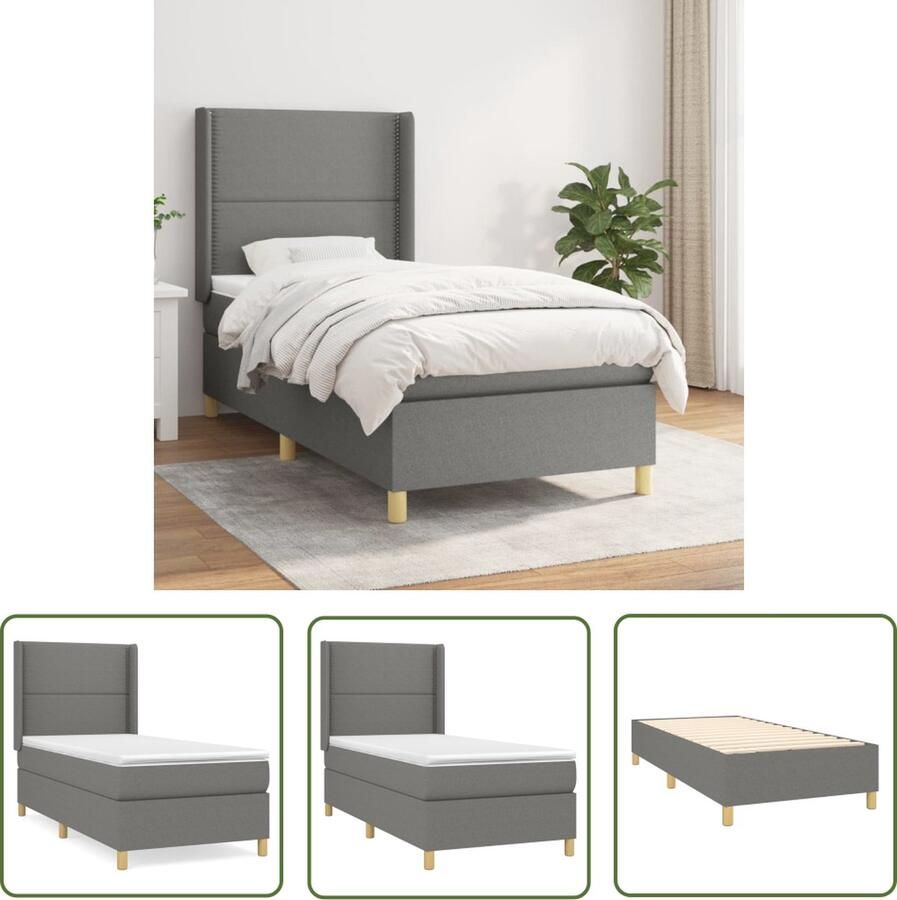 The Living Store Boxspringbed Donkergrijs 203x83x118 128 cm Pocketvering Matras Middelharde Ondersteuning Huidvriendelijk Topmatras Boxspringbed Donkere Kleuren Pocketveermatras Middenhard Hoofdbord