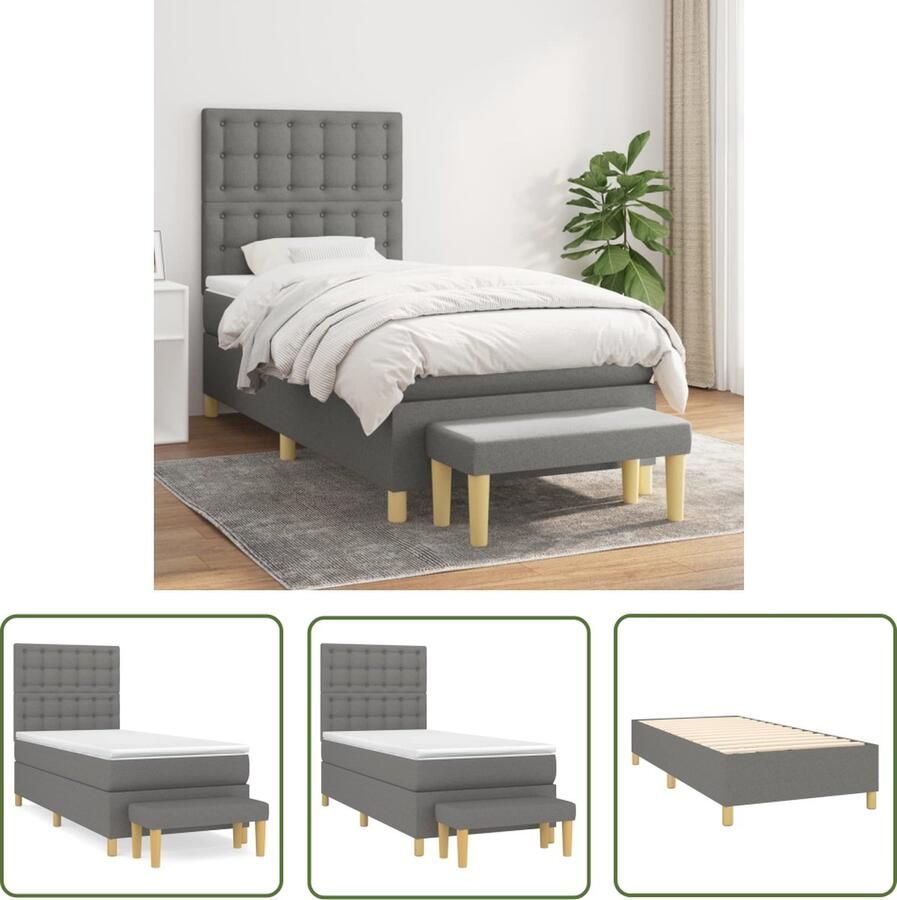 The Living Store Boxspringbed Donkergrijs 203 x 83 x 118 128 cm Verstelbaar hoofdbord Boxspringbed Donkere Kleuren Slaapcomfort Adjustable Headboard Pocketed Spring Mattress
