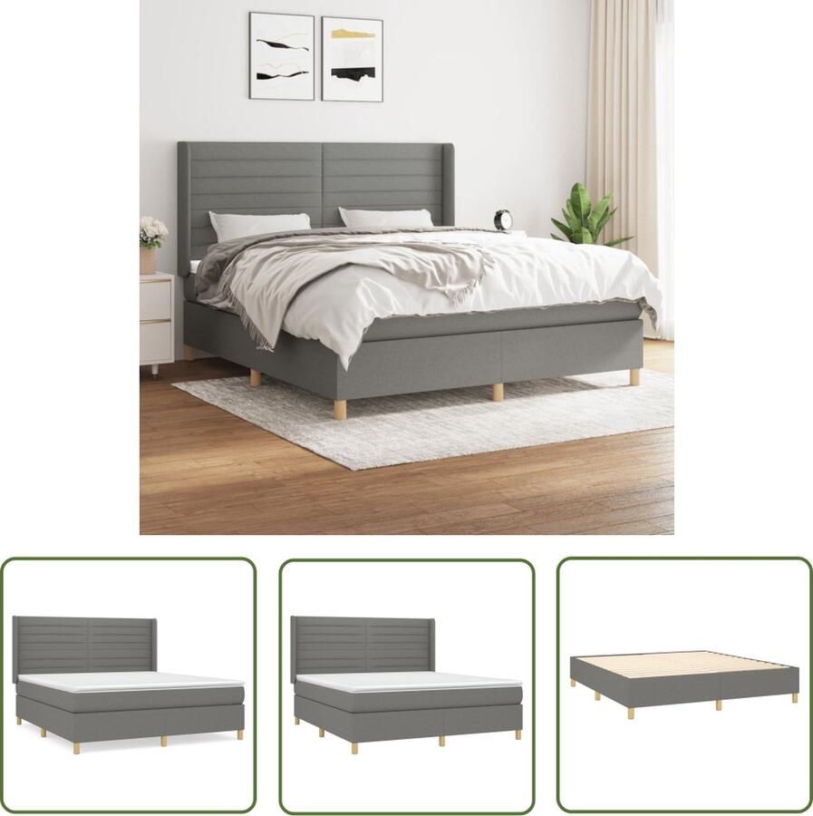 The Living Store Donkergrijs Boxspringbed 203 x 163 x 118 128 cm Pocketvering Matras Middelharde Ondersteuning Boxspringbed Donkere Kleuren Meubels Slaapcomfort Pocketed Veren Matras Adjustable Headboard
