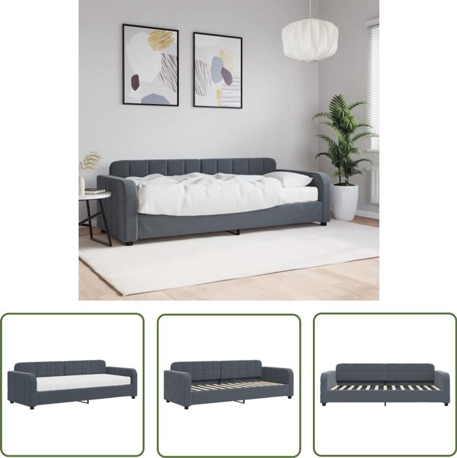 VidaXL Slaapbank met matras 80x200 cm fluweel donkergrijs Slaapbank Donkere Kleuren Lounge Sofa Tweepersoonsbed Design Meubel