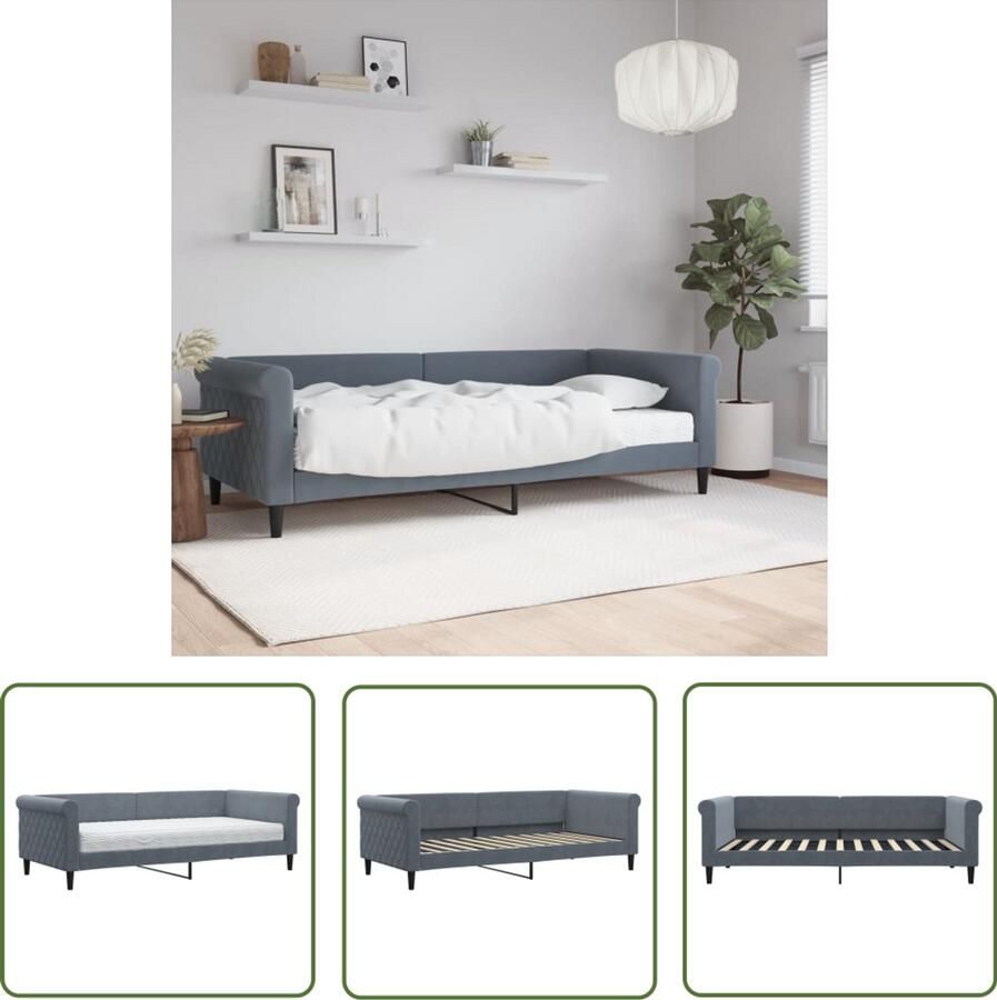 VidaXL Slaapbank met matras 90x200 cm fluweel donkergrijs Slaapbank Donkere Kleuren Tweepersoonsbed Multifunctioneel Meubilair Lounge Sofa