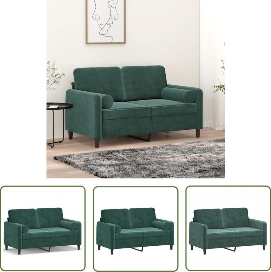 The Living Store Tweezitsbank met sierkussens 120 cm fluweel donkergroen Tweezitsbank Donkere Kleuren Fluweel Sofa Lounge Meubilair Gezellige Bank