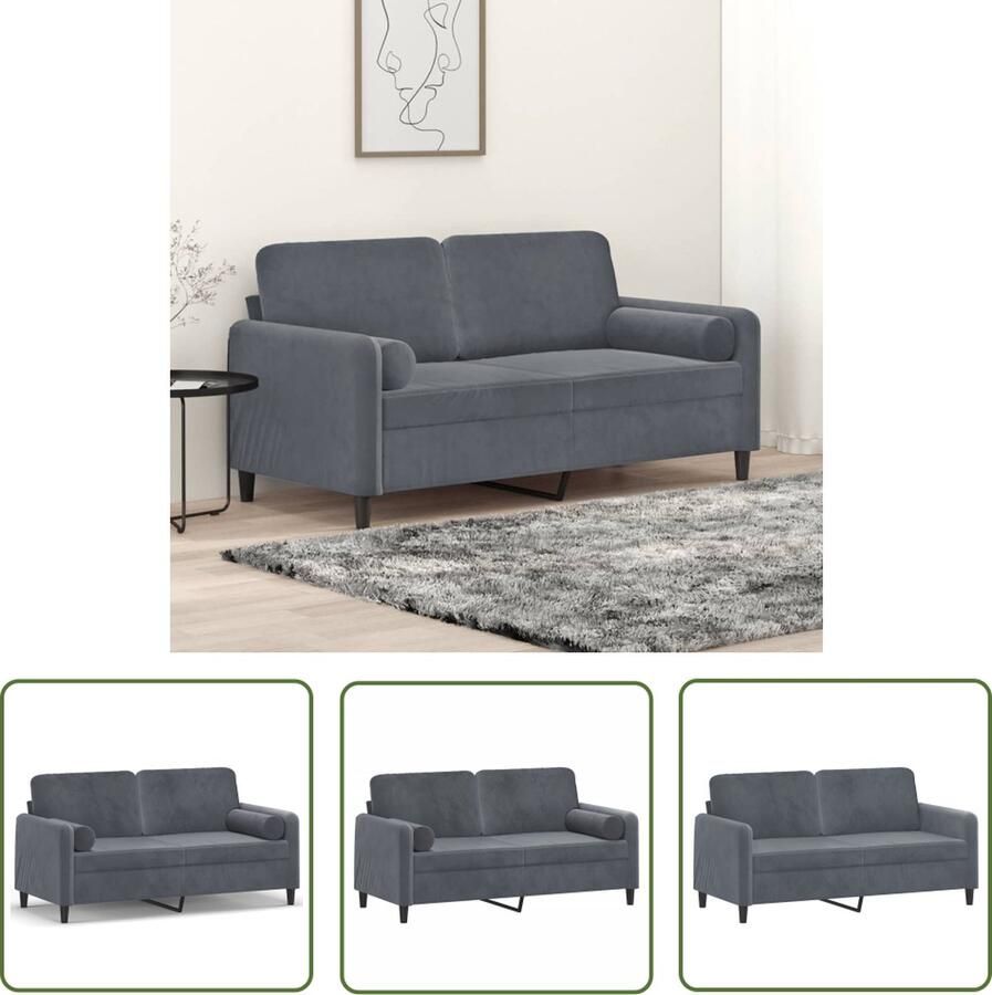 The Living Store Donkergrijs 2-zitsbank fluweel 158x77x80cm Comfortabele zitervaring Tweezitsbank Donkere Kleuren Fluweel Sofa Lounge Meubilair Gezellig Wonen