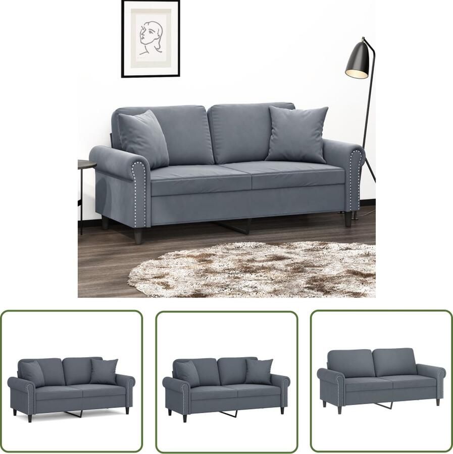 The Living Store Donkergrijs Fluweel 2-zitsbank 172 x 77 x 80 cm Stevig metalen frame Tweezitsbank Donkere Kleuren Fluweel Sofa Lounge Meubilair Modern Design