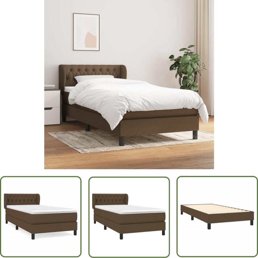 The Living Store Boxspringbed Donkerbruin 203x103x78 88 cm Pocketvering matras Middelharde ondersteuning Huidvriendelijk topmatras Boxspringbed Donkere Meubels Slaapcomfort Pocketed Veren Matras Adjustable Headboard