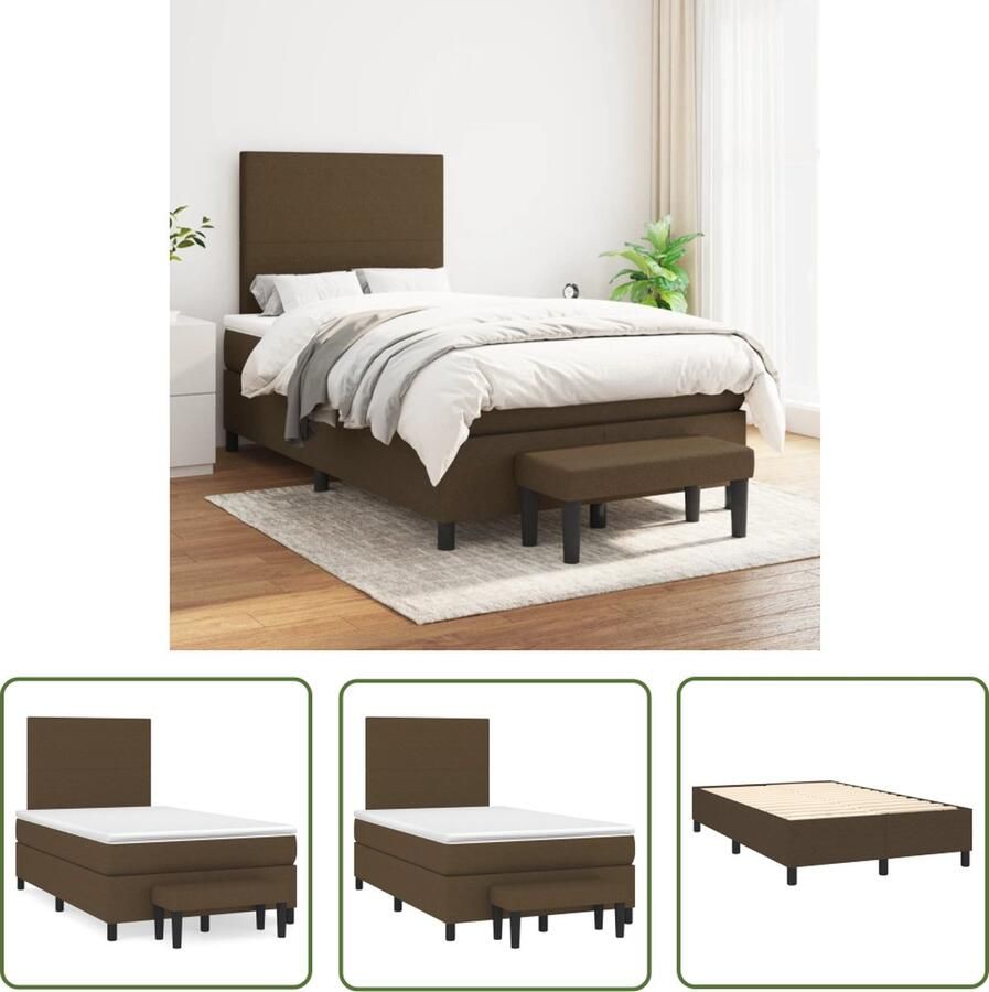 The Living Store Boxspringbed Donkerbruin 203x120x118 128cm Pocketvering Matras Verstelbaar Hoofdbord Huidvriendelijk Topmatras Multifunctioneel Bankje Inclusief Montagehandleiding