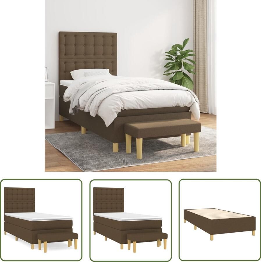 The Living Store Boxspringbed Donkerbruin 203 x 83 x 118 128 cm Hoogte Verstelbaar Hoofdbord Pocketvering Matras Middelharde Ondersteuning Huidvriendelijk Topmatras Multifunctioneel Bankje