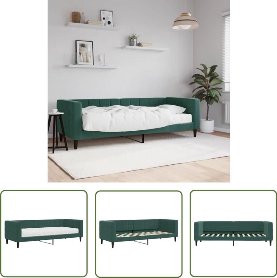 The Living Store Slaapbank met matras 80x200 cm fluweel donkergroen Slaapbank Donkere Meubels Fluweel Sofa Tweepersoons Bank Multifunctionele Bank