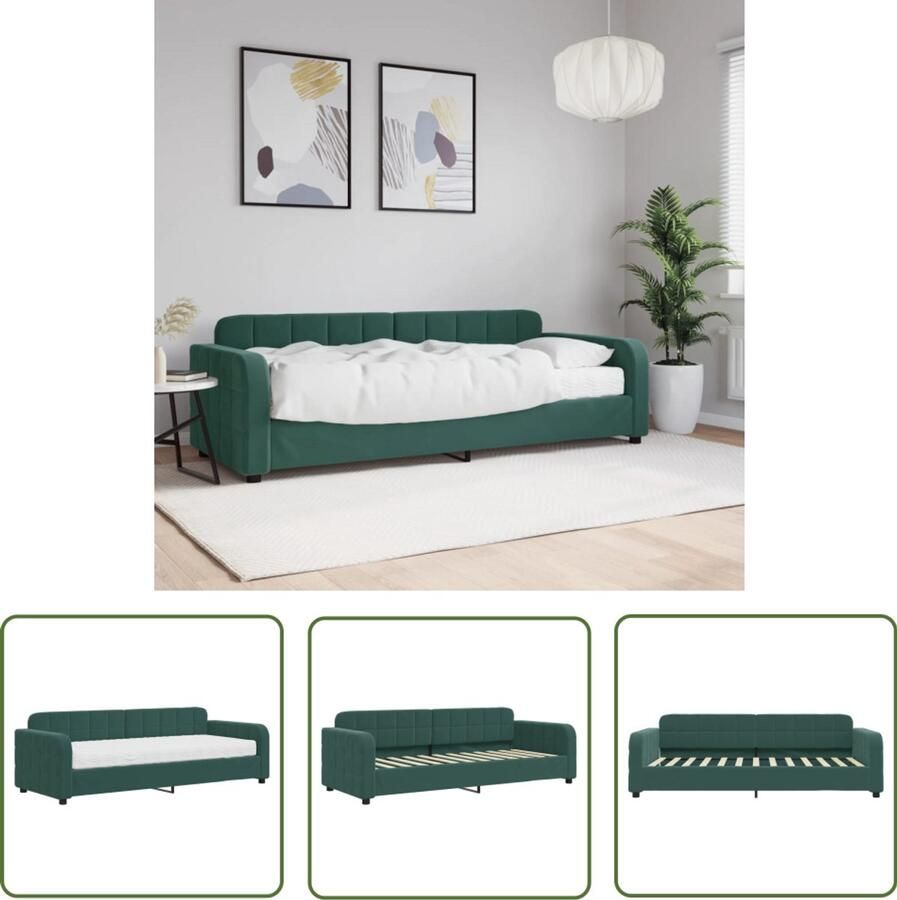 The Living Store Slaapbank met matras 80x200 cm fluweel donkergroen Slaapbank Donkere Meubels Tweepersoonsbed Fluweel Sofa Lounge Bank