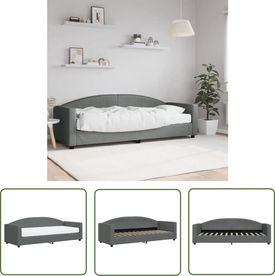 The Living Store Slaapbank Donkergrijs 223x90x75 cm Schuimmatras 80x200x10 cm Duurzame stof solide constructie Slaapbank Donkere Meubels Tweepersoonsbed Comfortabele Stoffen Multifunctioneel Meubilair
