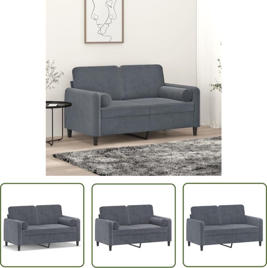 The Living Store Tweezitsbank met sierkussens 120 cm fluweel donkergrijs Tweezitsbank Donkergrijs Velvet Lounge Bank Banks Kopen Interieur Meubilair
