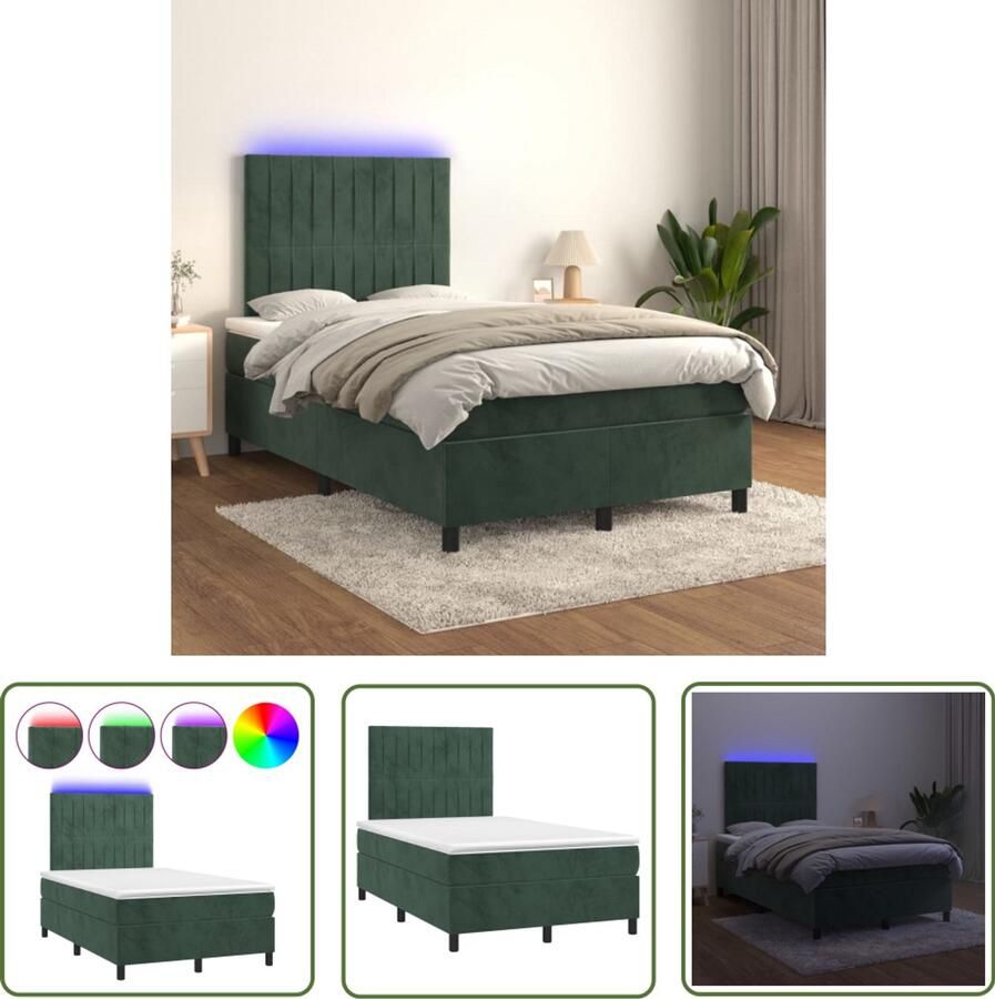 The Living Store Boxspring met matras en LED fluweel donkergroen 120x200 cm Boxspring Donkergroen Bed Fluweel Bed Led Bed Kingsize Bed