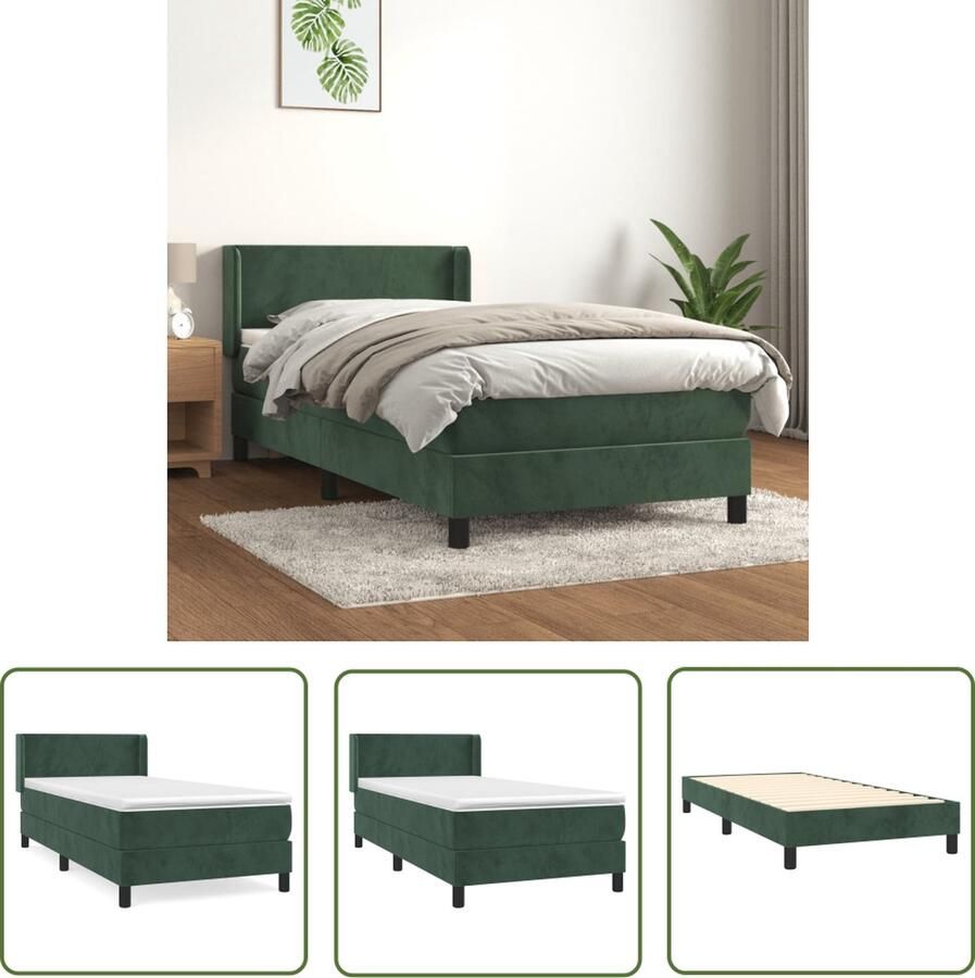 The Living Store Bed Donkergroen Fluweel 193x93x78 88 cm Pocketvering Middelharde ondersteuning Boxspring Donkergroen Bed Fluweel Bed Tweepersoons Bed King Size Bed
