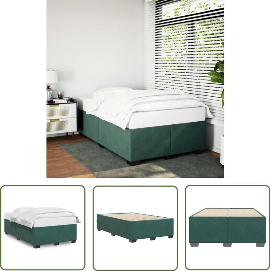 VidaXL Bedframe zonder matras 120x190 cm fluweel donkergroen Fluweel Bed Donkergroen Bed Tweepersoons Bed Boxspring Bed Frame