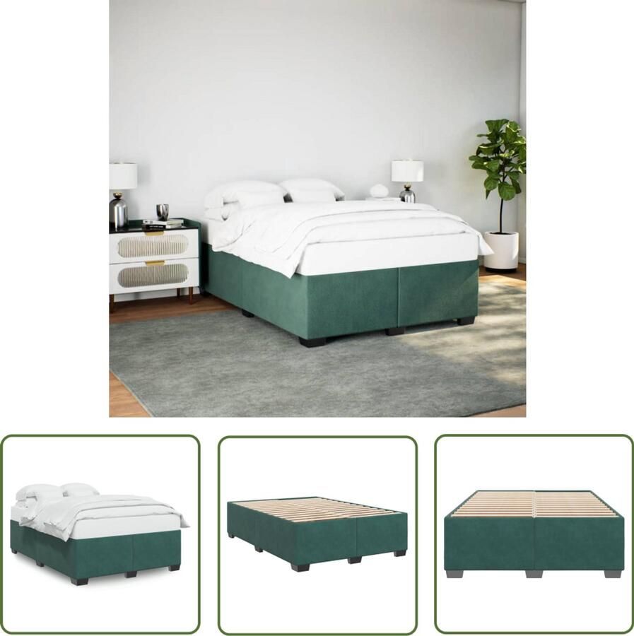 VidaXL Donkergroen Bed Fluweel Bed Bedframe zonder matras 160x200 cm fluweel donkergroen King Size Bed Tweepersoons Bed Houten Bed