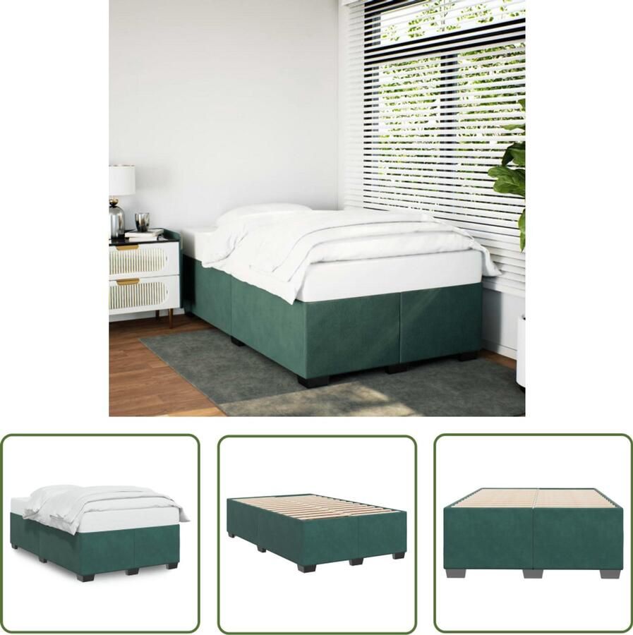 VidaXL Bedframe zonder matras 120x200 cm fluweel donkergroen Fluweel Bed Frame Donkergroen Bed Tweepersoons Bed King Size Bed Boxspring Bed