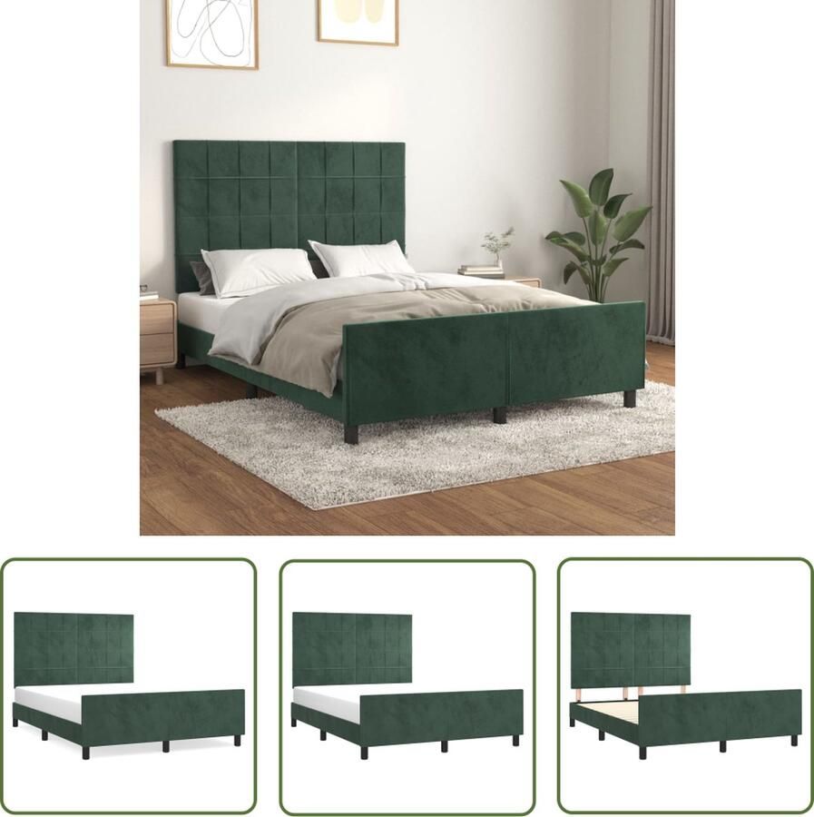 The Living Store Bedframe Fluweel Donkergroen 193 x 146 x 118 128 cm Verstelbaar hoofdeind Multiplex lattenbodem Stabiele poten Fluwelen Bed Donkergroen Bed Bedframe Hoofdeinde Tweepersoonsbed