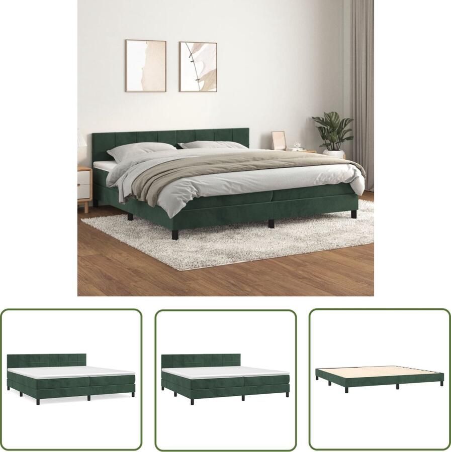 The Living Store Boxspringbed Comfort Bed 203 x 200 x 78 88 cm Donkergroen Fluweel met verstelbaar hoofdbord en pocketvering matras Middelharde ondersteuning Huidvriendelijk topmatras